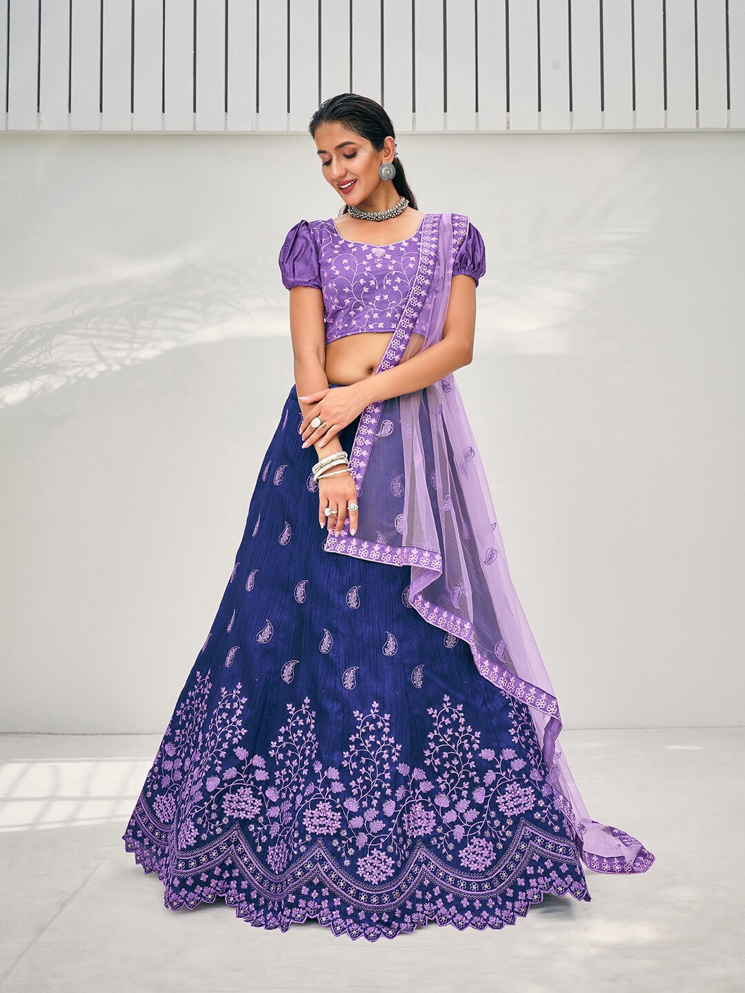 SHOPGARB Blue & Purple Embroidered Semi-Stitched Lehenga & Unstitched Blouse With Dupatta
SHOPGARB Blue & Purple Embroidered Semi-Stitched Lehenga & Unstitched Blouse With Dupatta