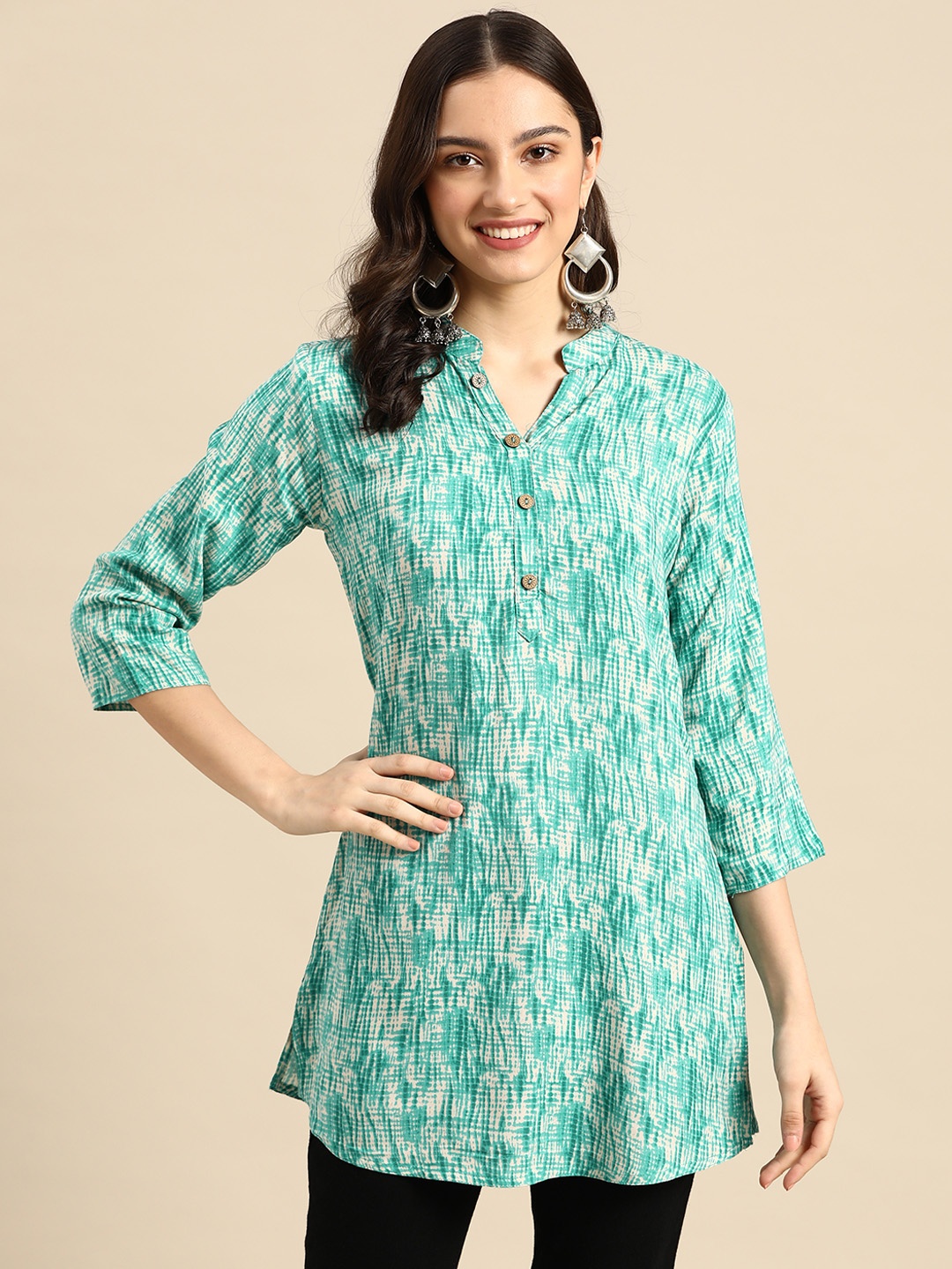 Sangria Turquoise Blue Printed Kurti