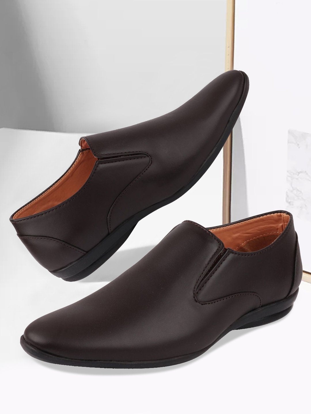 FAUSTO Men Brown Solid Formal Slip-On Shoes