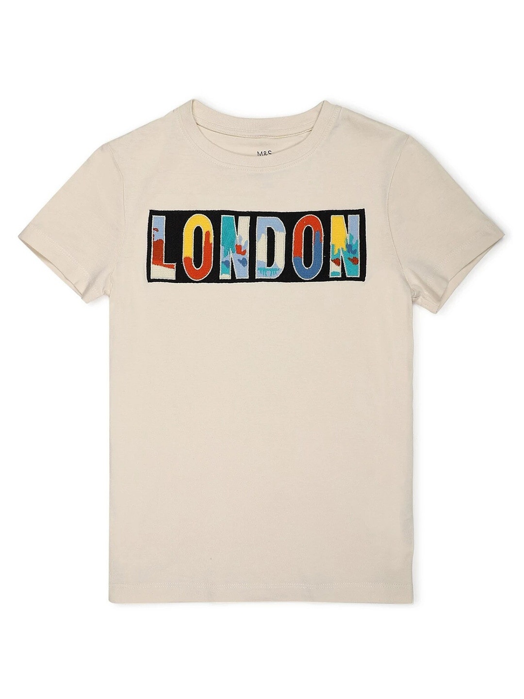 Marks & Spencer Boys Beige Typography Printed T-shirt
