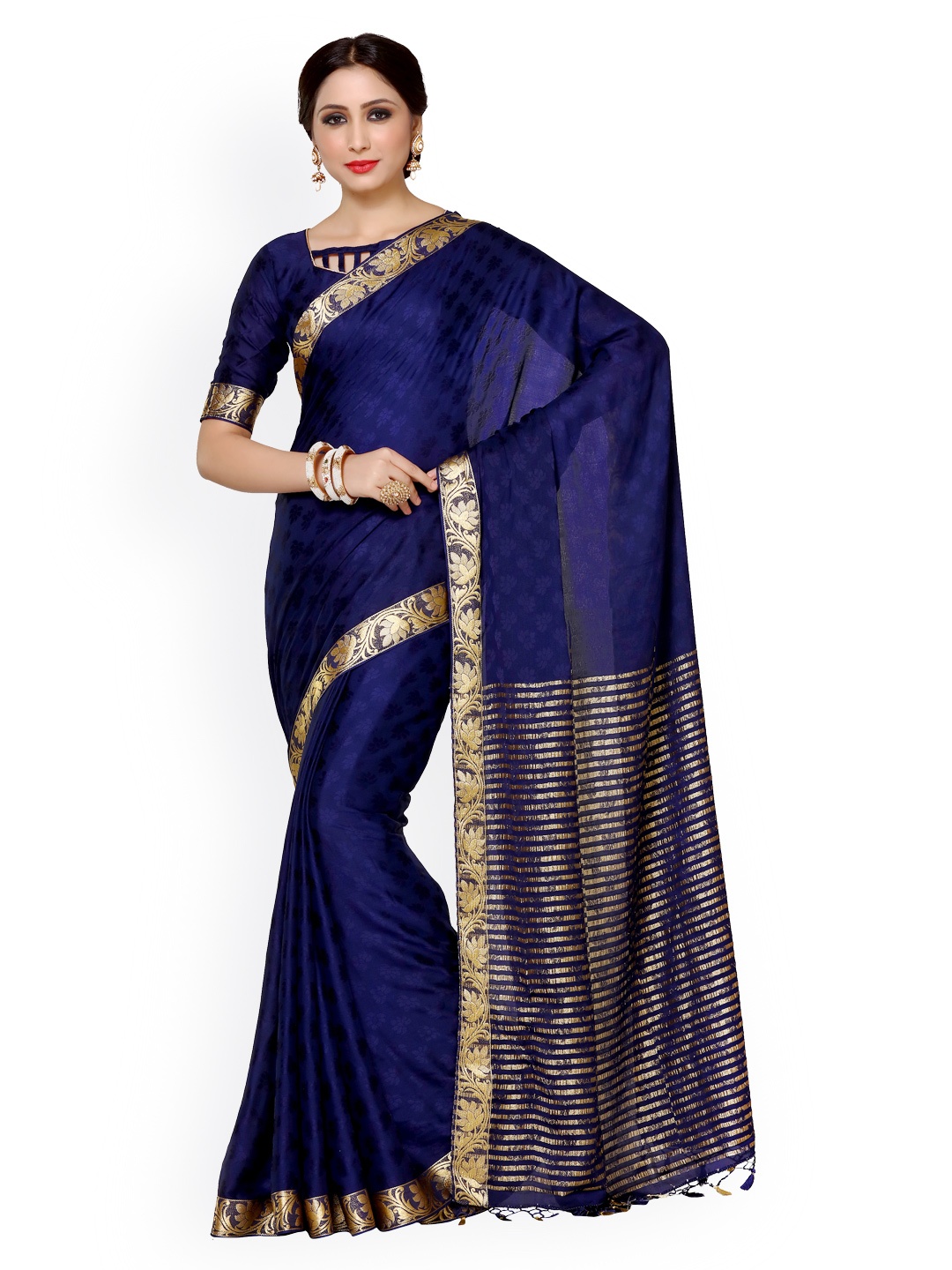 MIMOSA by Kupinda Navy Blue Poly Crepe Woven Design Kanjeevaram Saree