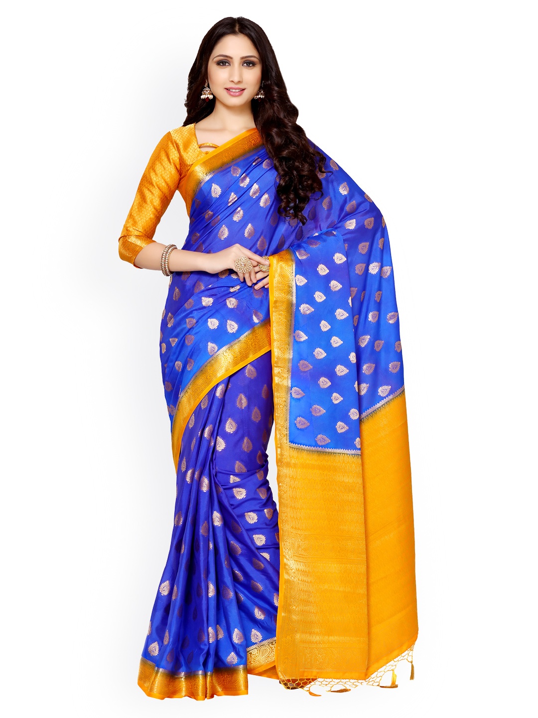 MIMOSA by Kupinda Blue Poly Chiffon Woven Design Kanjeevaram Saree