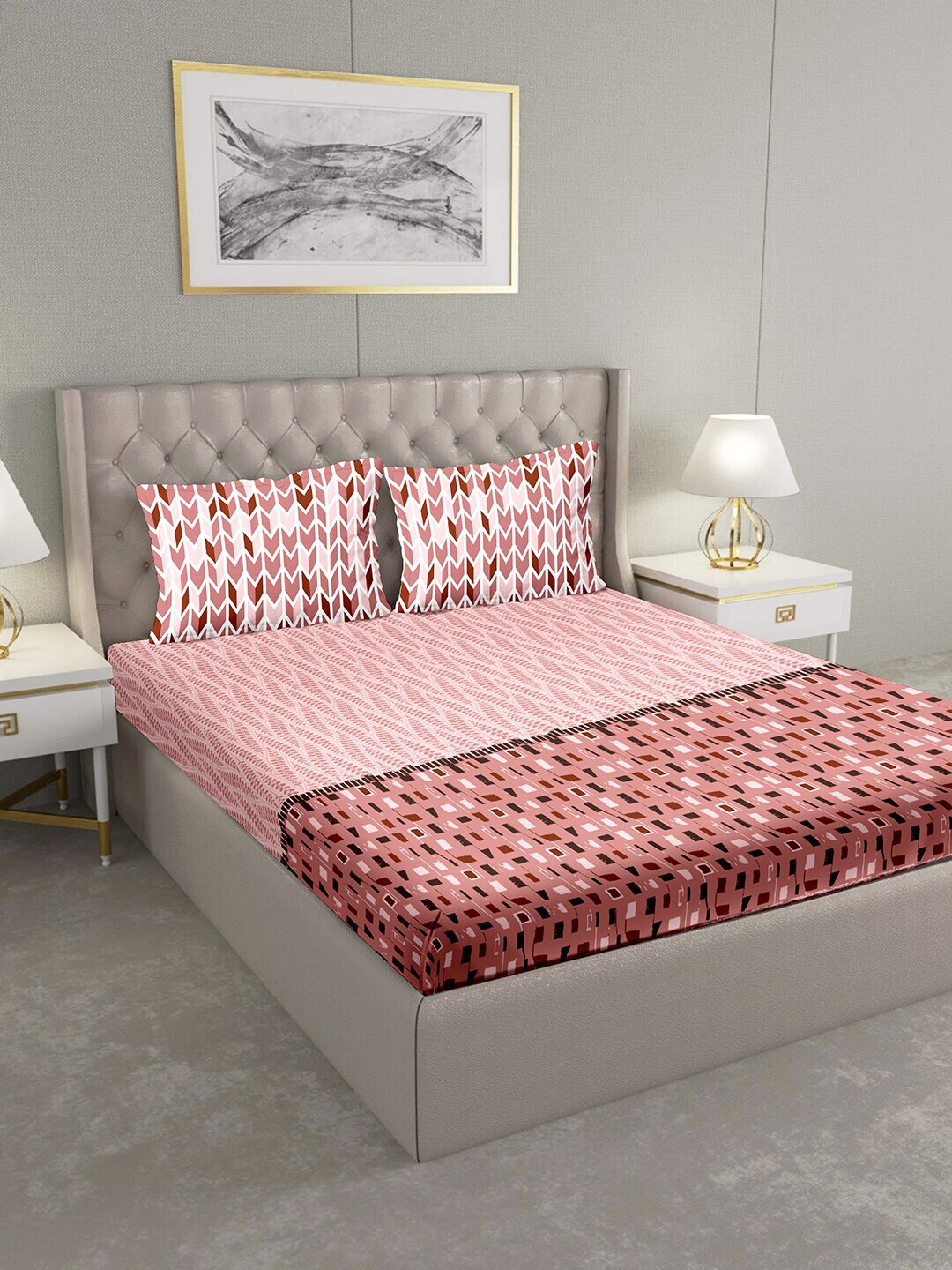 BELLA CASA Pink & White Geometric 180 TC Barcelona King Bedsheet with 2 Pillow Covers
BELLA CASA Pink & White Geometric 180 TC Barcelona King Bedsheet with 2 Pillow Covers