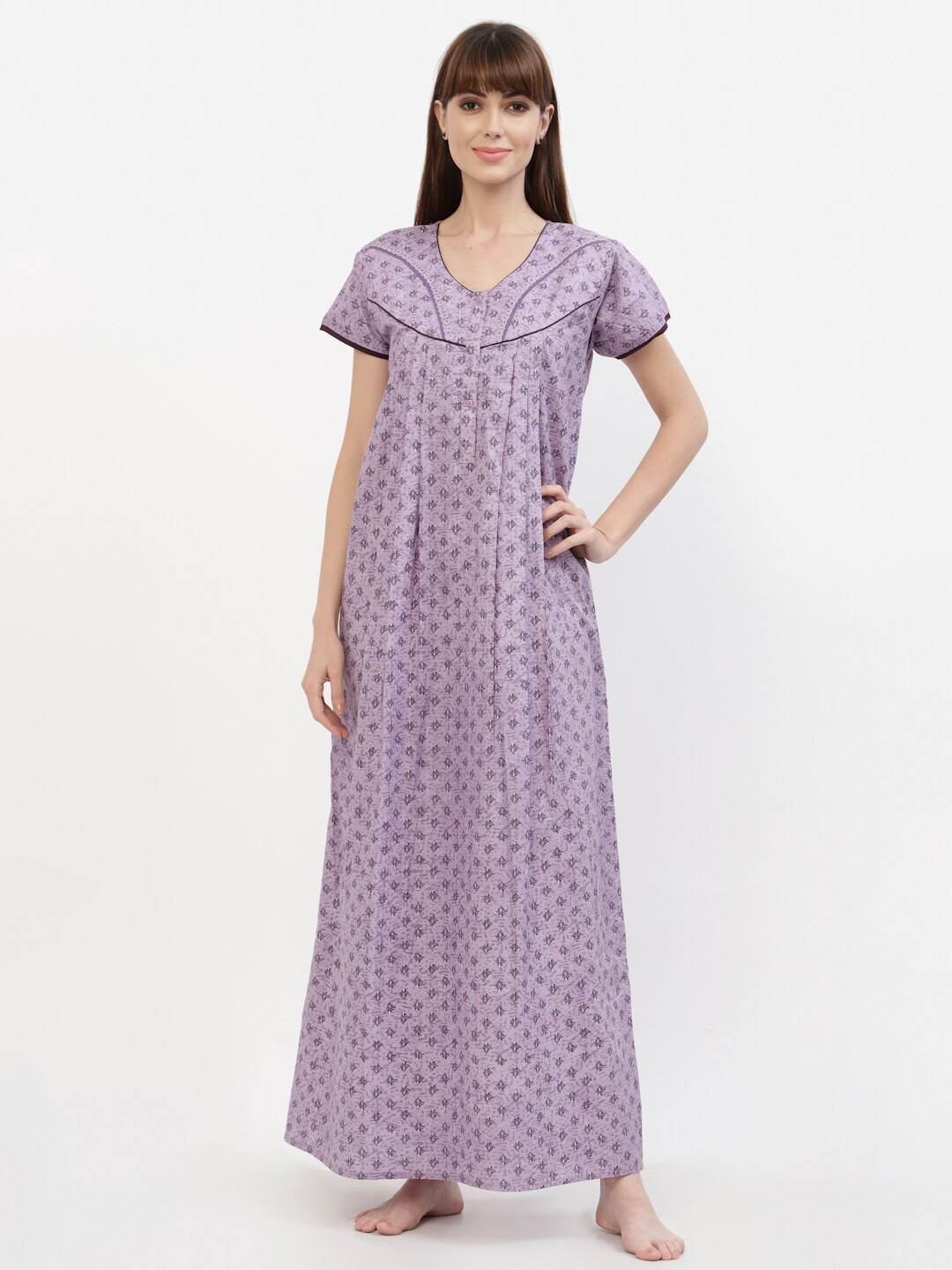 Sweet Dreams Purple Printed Pure Cotton Maxi Nightdress AKN-2473
Sweet Dreams Purple Printed Pure Cotton Maxi Nightdress AKN-2473