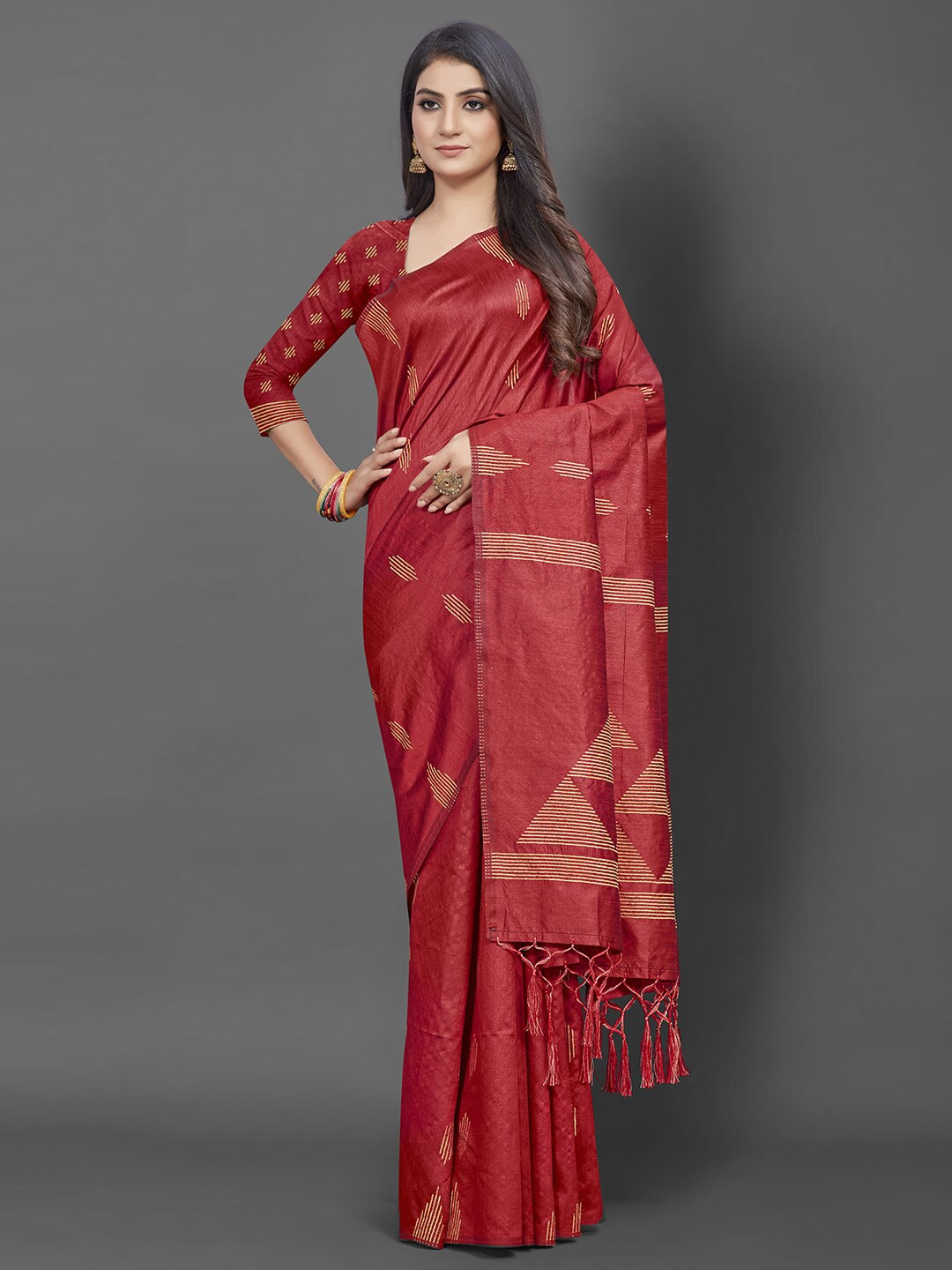 Mitera Red & Gold-Toned Woven Design Silk Cotton Banarasi Saree 
Mitera Red & Gold-Toned Woven Design Silk Cotton Banarasi Saree