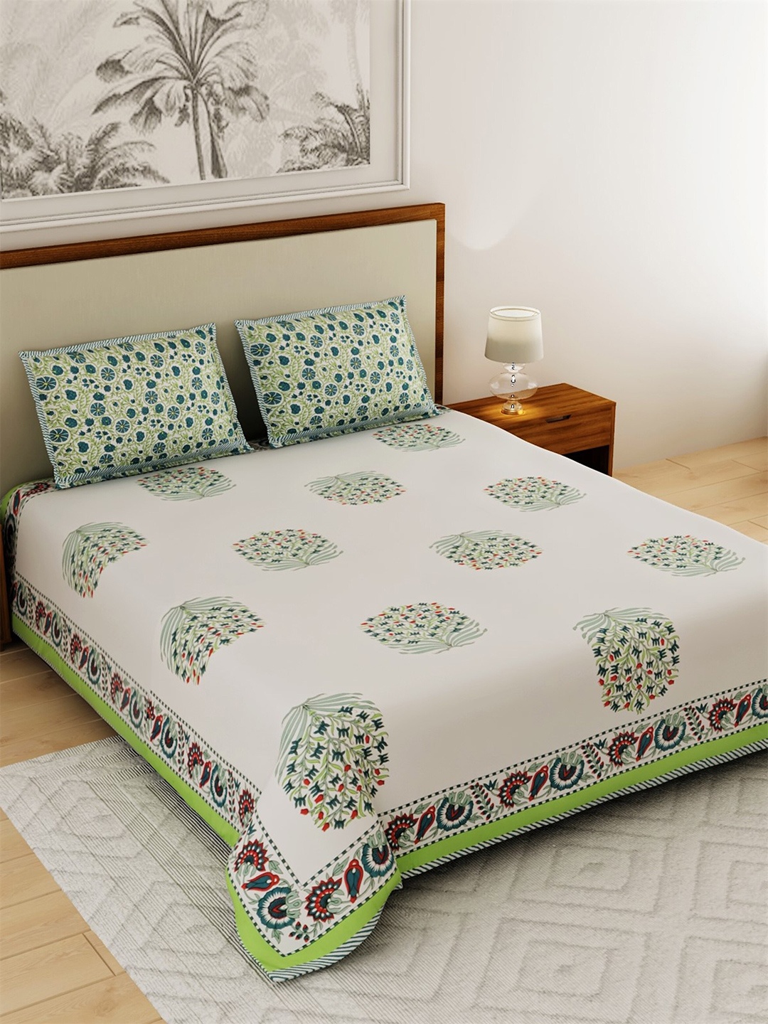 Salona Bichona Beige & Green Pure Cotton Floral 144 TC Queen Bedsheet with 2 Pillow Covers
Salona Bichona Beige & Green Pure Cotton Floral 144 TC Queen Bedsheet with 2 Pillow Covers