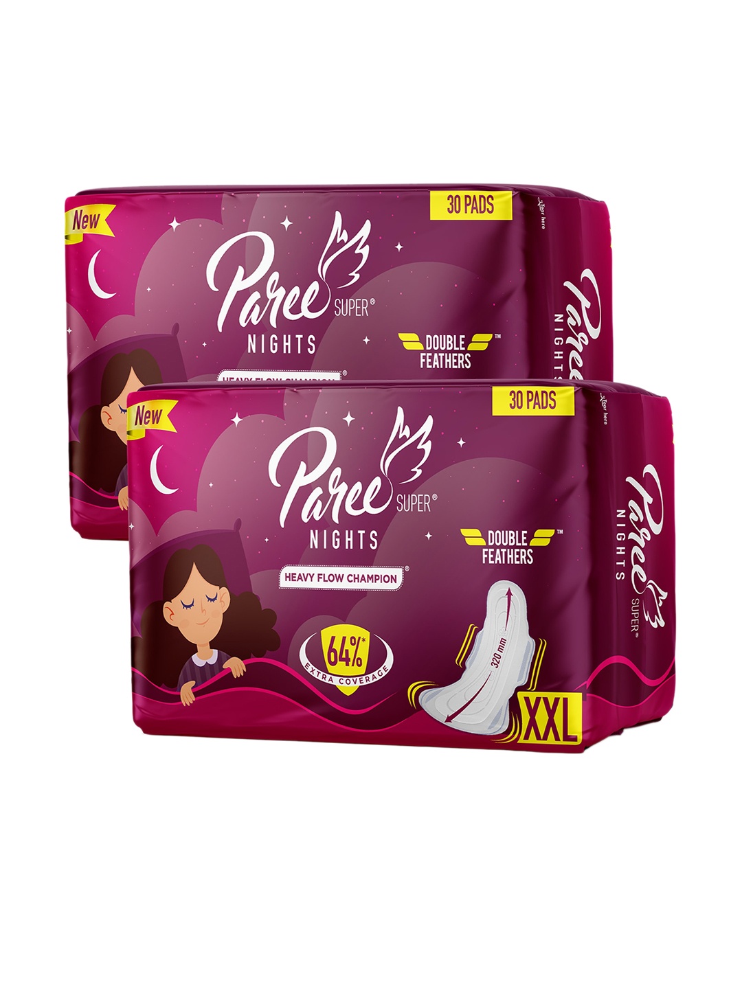 Paree Set Of 2 Double Feathers Nights Heavy Flow Champion XXL Sanitary Pads - 30 Pads Each, Maroon
Paree Set Of 2 Double Feathers Nights Heavy Flow Champion XXL Sanitary Pads - 30 Pads Each, Maroon