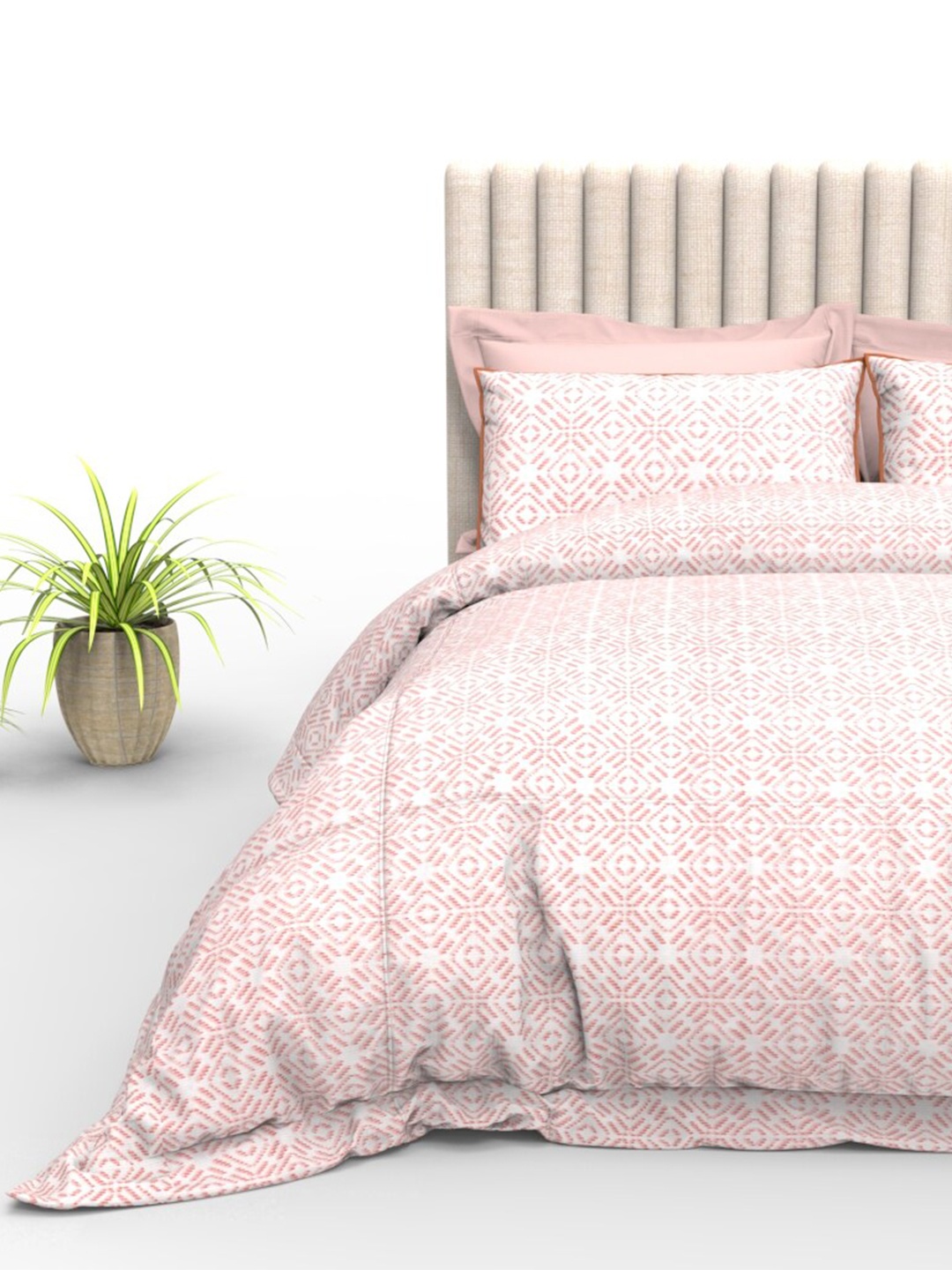 THE WHITE MOSS Peach-Coloured & White Geometric 210 TC King Bedsheet with 2 Pillow Covers
THE WHITE MOSS Peach-Coloured & White Geometric 210 TC King Bedsheet with 2 Pillow Covers