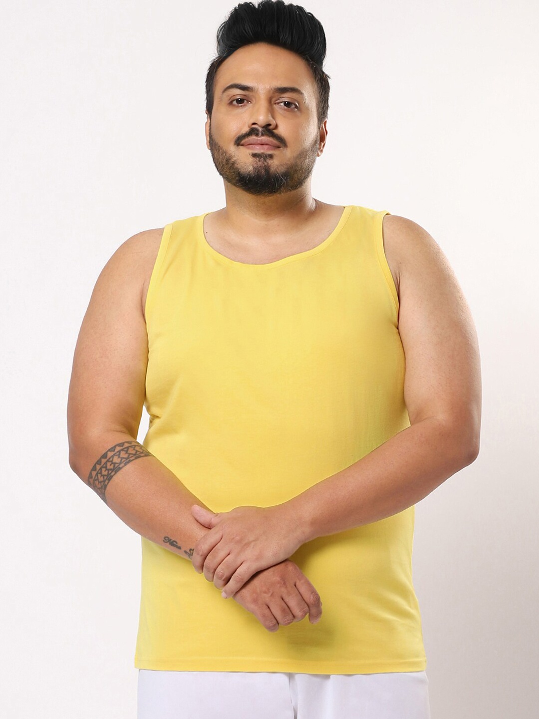 Bewakoof Plus Men Plus Size Yellow Solid Cotton Innerwear Vests