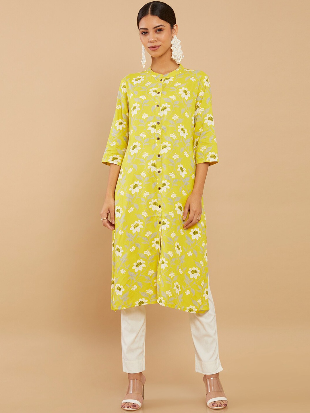 Soch Women Green Floral Printed Multiple Slit Kurta