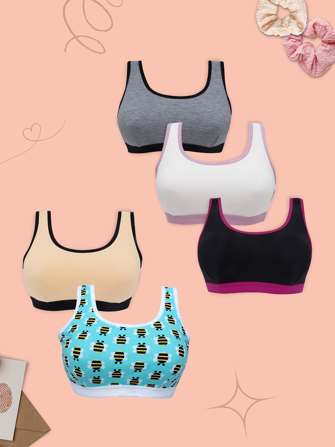 Girls Pack Of 5 Single Layer, Premium Cotton Non-Wired Non Padded Beginners Bra DCBRSE8209/s, Grey
Girls Pack Of 5 Single Layer, Premium Cotton Non-Wired Non Padded Beginners Bra DCBRSE8209/s, Grey