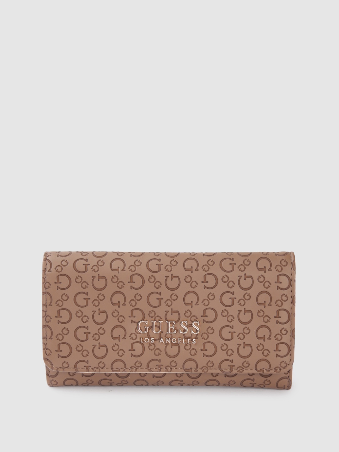 GUESS Women Brown Brand Logo Textured Three Fold Wallet
