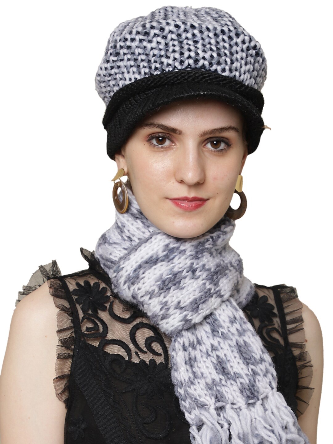 ELLIS Women Black & Grey Beanie
