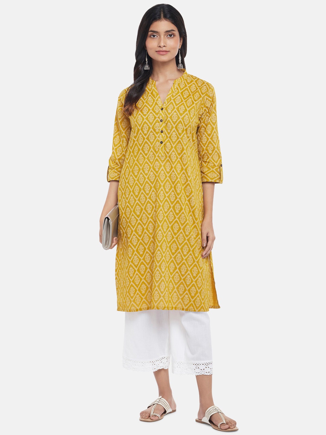 RANGMANCH BY PANTALOONS Women Yellow Ethnic Motifs Woven Design Roll-up Sleeves Kurta
RANGMANCH BY PANTALOONS Women Yellow Ethnic Motifs Woven Design Roll-up Sleeves Kurta