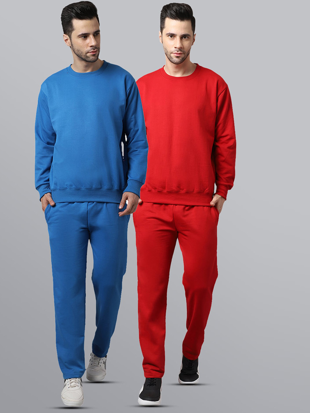VIMAL JONNEY Men Pack of 2 Red & Blue Solid Fleece Tracksuits
VIMAL JONNEY Men Pack of 2 Red & Blue Solid Fleece Tracksuits
