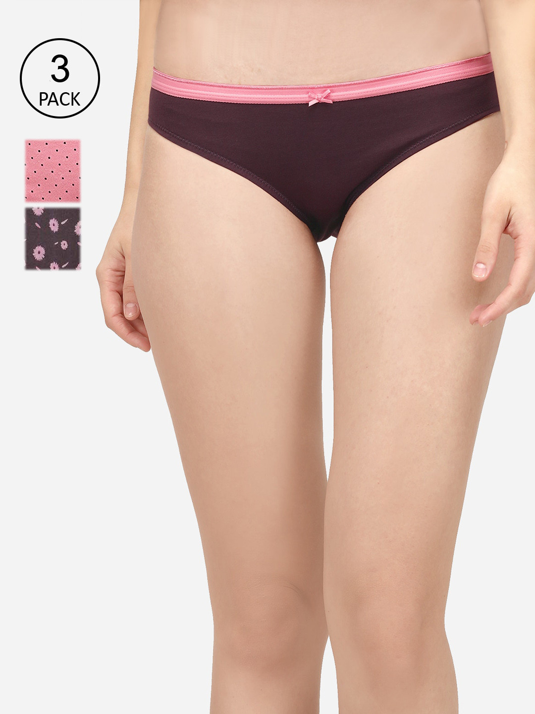 SOIE Pack of 3 Mid Rise Medium Coverage Solid and Printed Cotton Stretch Briefs, Pink 
SOIE Pack of 3 Mid Rise Medium Coverage Solid and Printed Cotton Stretch Briefs, Pink