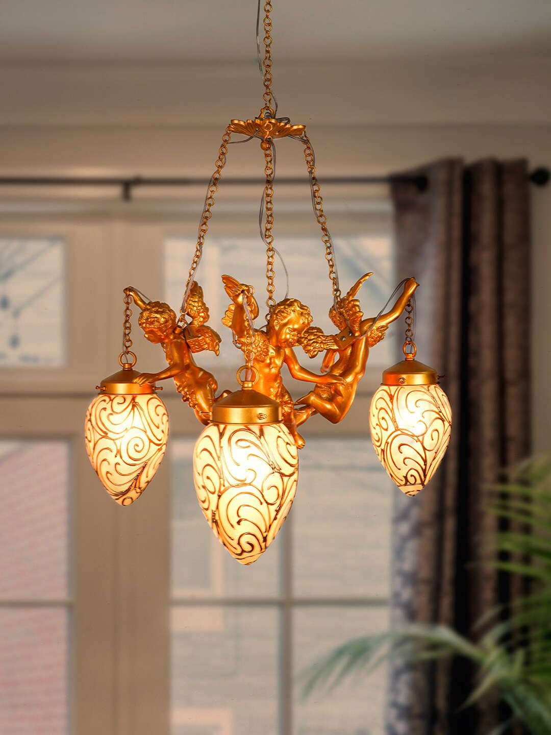 Fos Lighting Golden Printed Oval 3-Lights Chandelier With Jaipuri Glass Shades, Gold
Fos Lighting Golden Printed Oval 3-Lights Chandelier With Jaipuri Glass Shades, Gold