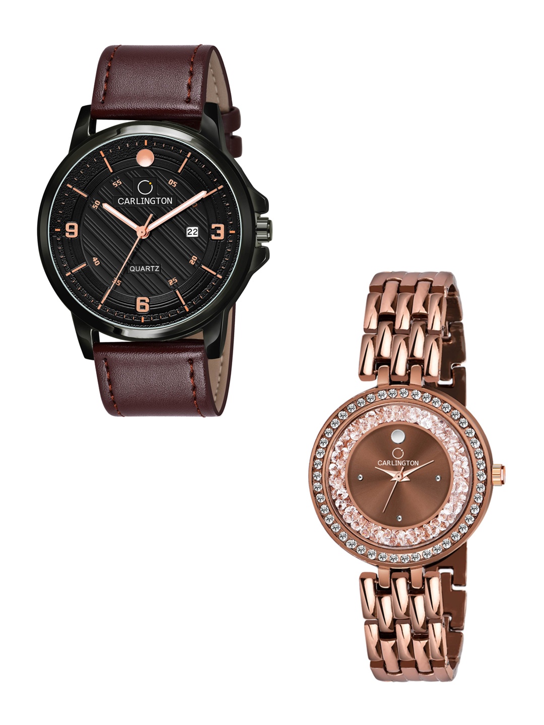 CARLINGTON Pack Of 2 Brown Embellished Dial & Black Leather Straps Analogue Watch CT1050, Multi
CARLINGTON Pack Of 2 Brown Embellished Dial & Black Leather Straps Analogue Watch CT1050, Multi