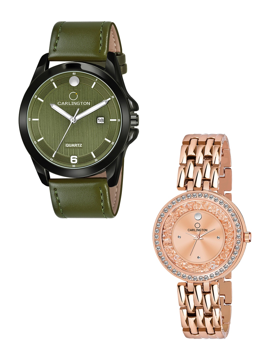 CARLINGTON Set of 2 Embellished Dial Leather Bracelet Style Straps Analogue Watch CT1040 Green
CARLINGTON Set of 2 Embellished Dial Leather Bracelet Style Straps Analogue Watch CT1040 Green