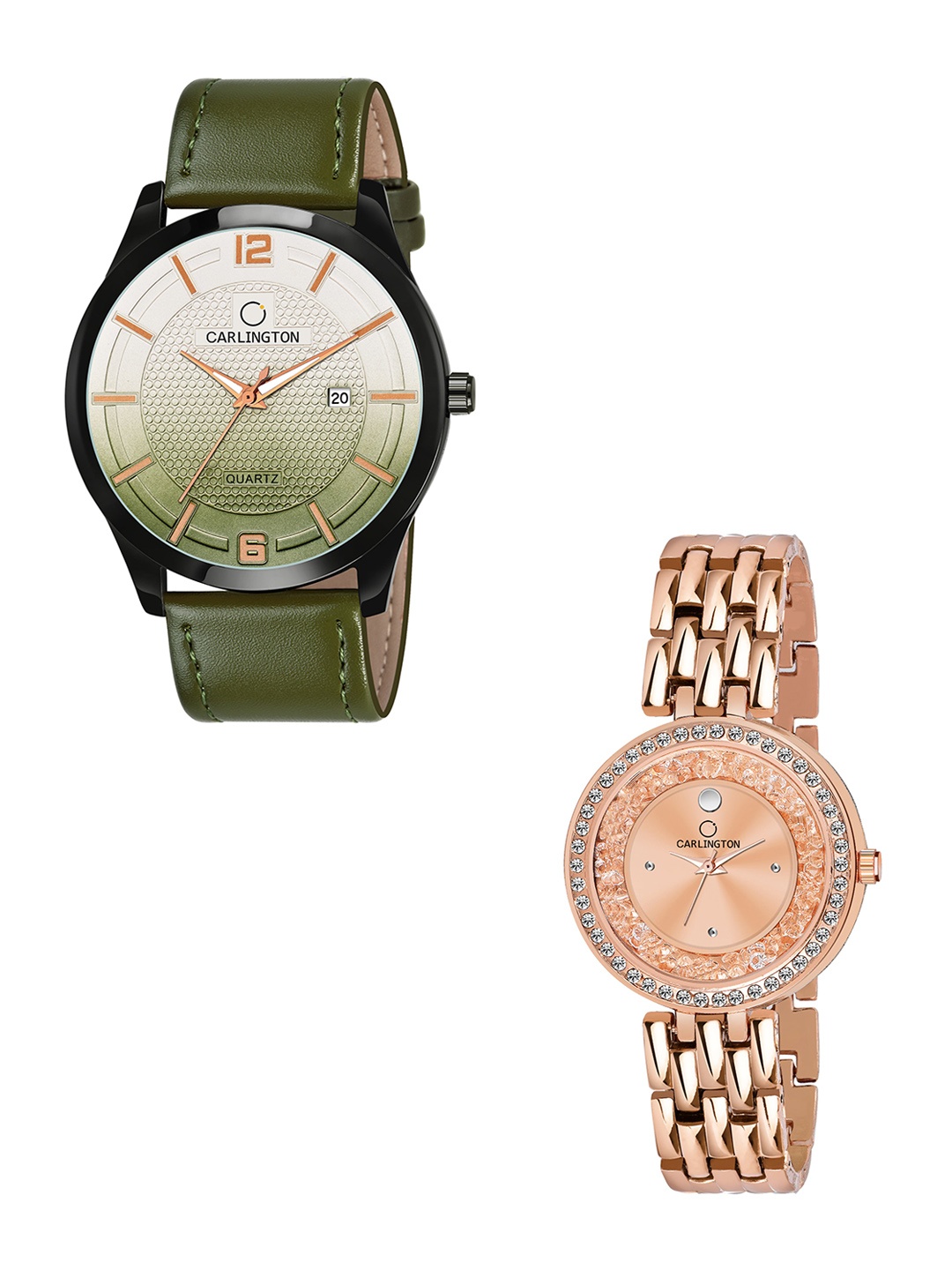 CARLINGTON Unisex Set Of 2 Rose Gold-Toned & Green Analogue Watches CT1010 Green-MovaD
CARLINGTON Unisex Set Of 2 Rose Gold-Toned & Green Analogue Watches CT1010 Green-MovaD