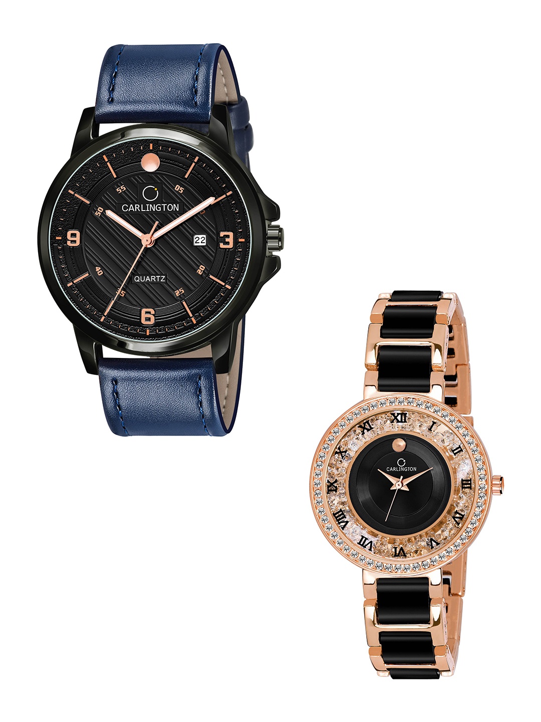 CARLINGTON Leather Bracelet Style Straps Analogue Couple Watches CT1050, Blue