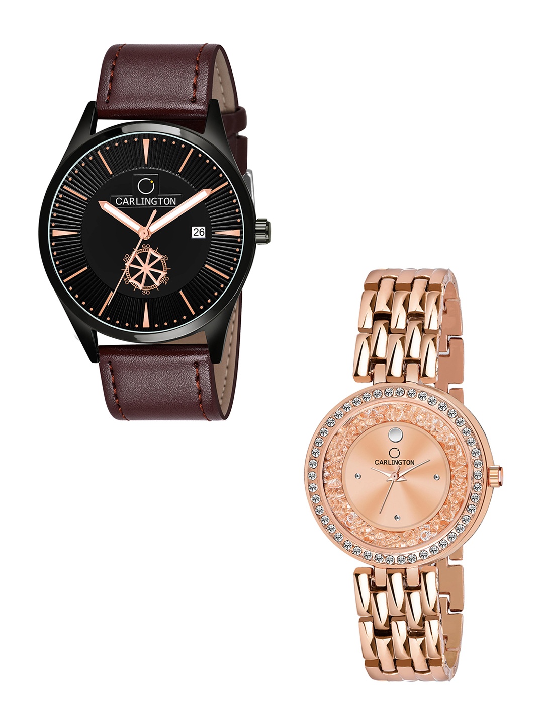 CARLINGTON Unisex Embellished Dial & Leather Straps Analogue His and Her WatchesCT1020, Brown
CARLINGTON Unisex Embellished Dial & Leather Straps Analogue His and Her WatchesCT1020, Brown