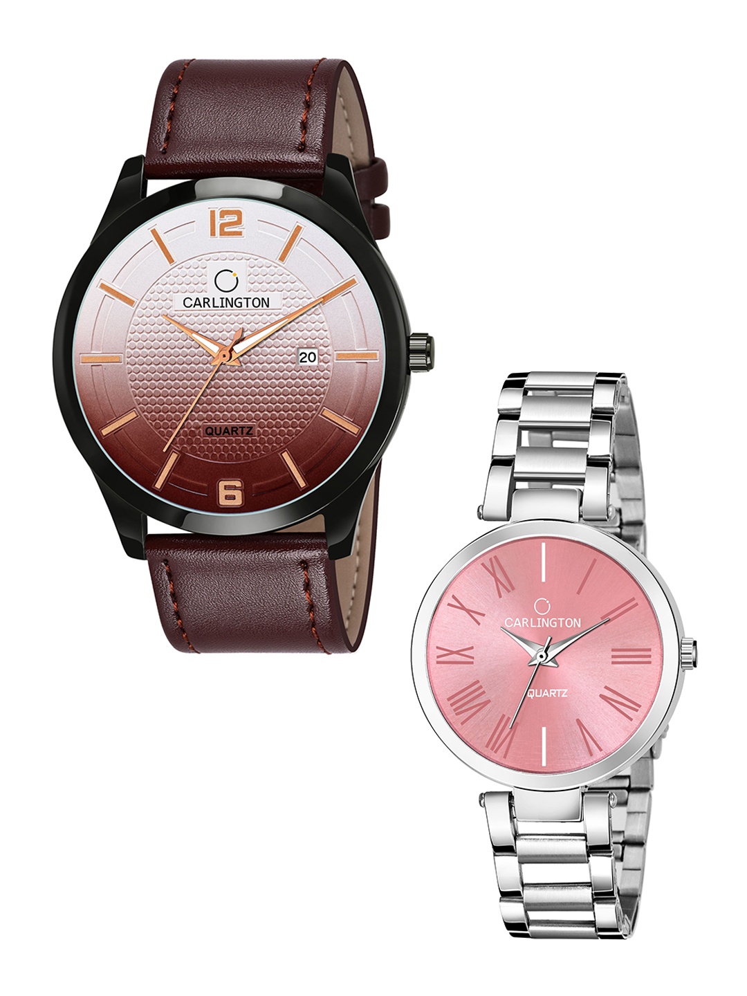 CARLINGTON His and Her Pink Dial & Silver Leather Straps Analogue Watch Combo-CT1010 Brown
CARLINGTON His and Her Pink Dial & Silver Leather Straps Analogue Watch Combo-CT1010 Brown