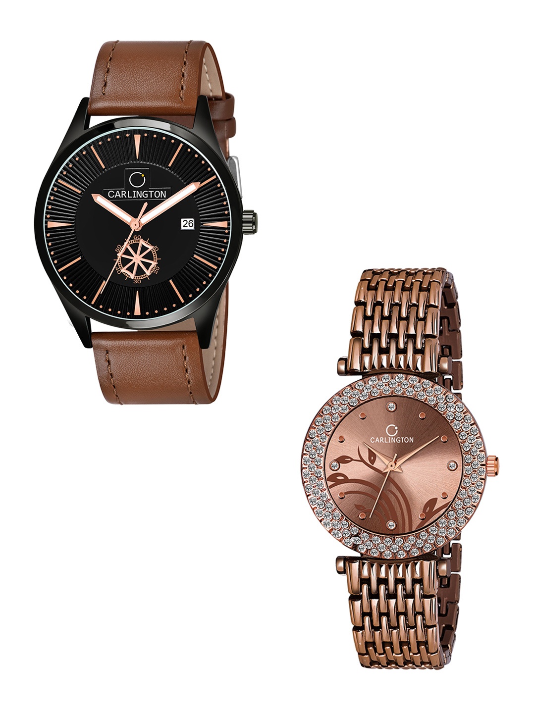 CARLINGTON Unisex Black Dial & Brown Leather Straps Analogue Couple Watch CT1020 TanBlack
CARLINGTON Unisex Black Dial & Brown Leather Straps Analogue Couple Watch CT1020 TanBlack