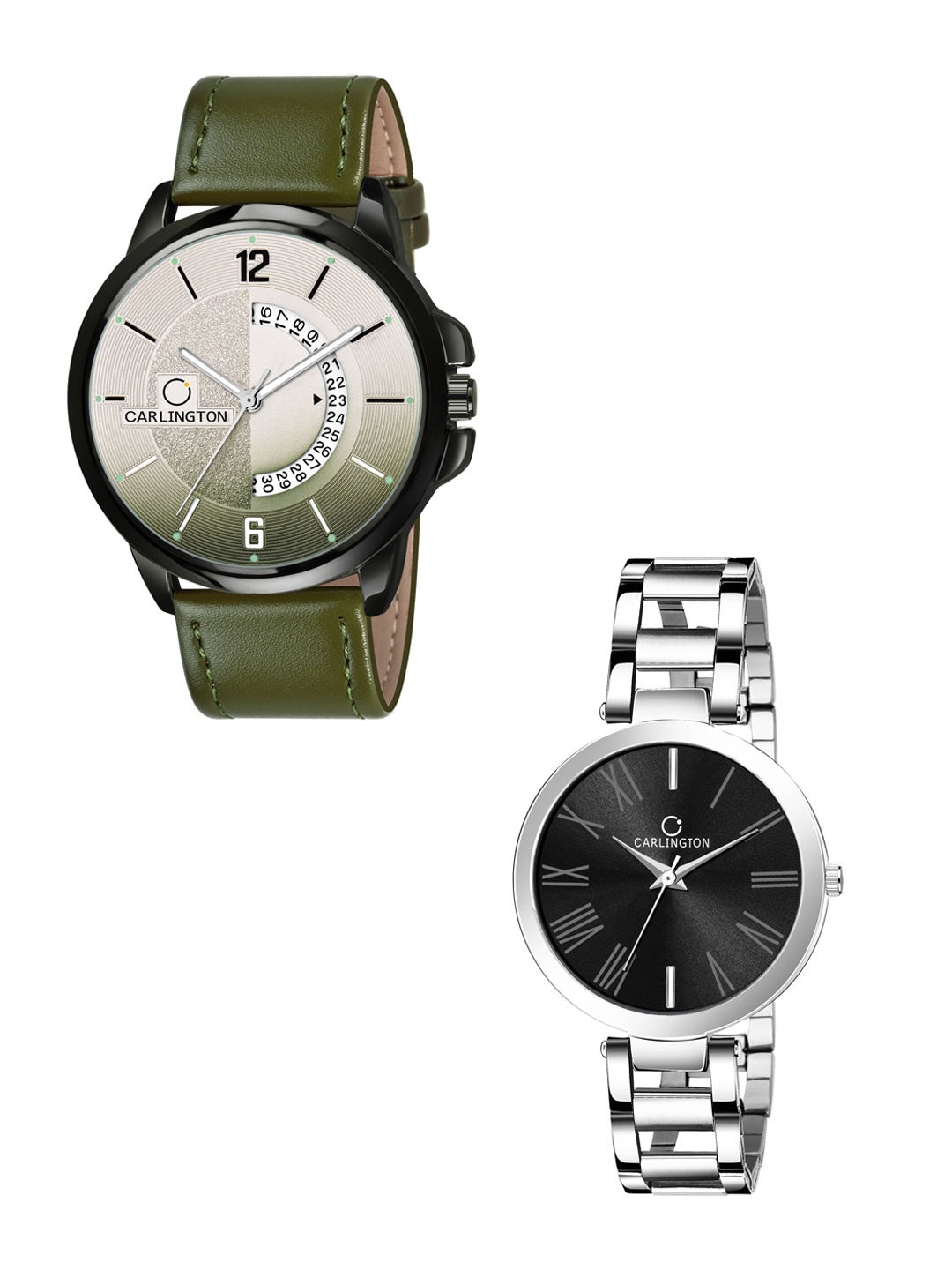 CARLINGTON Unisex Silver Dial & Green Leather Straps Analogue Couple Watch CT1030 Green
CARLINGTON Unisex Silver Dial & Green Leather Straps Analogue Couple Watch CT1030 Green
