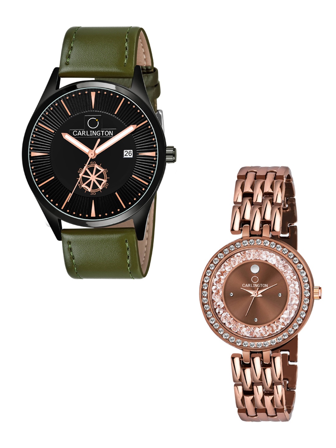 CARLINGTON Unisex Black Dial & Green Leather Bracelet Style Analogue Couple Watch CT1020
CARLINGTON Unisex Black Dial & Green Leather Bracelet Style Analogue Couple Watch CT1020