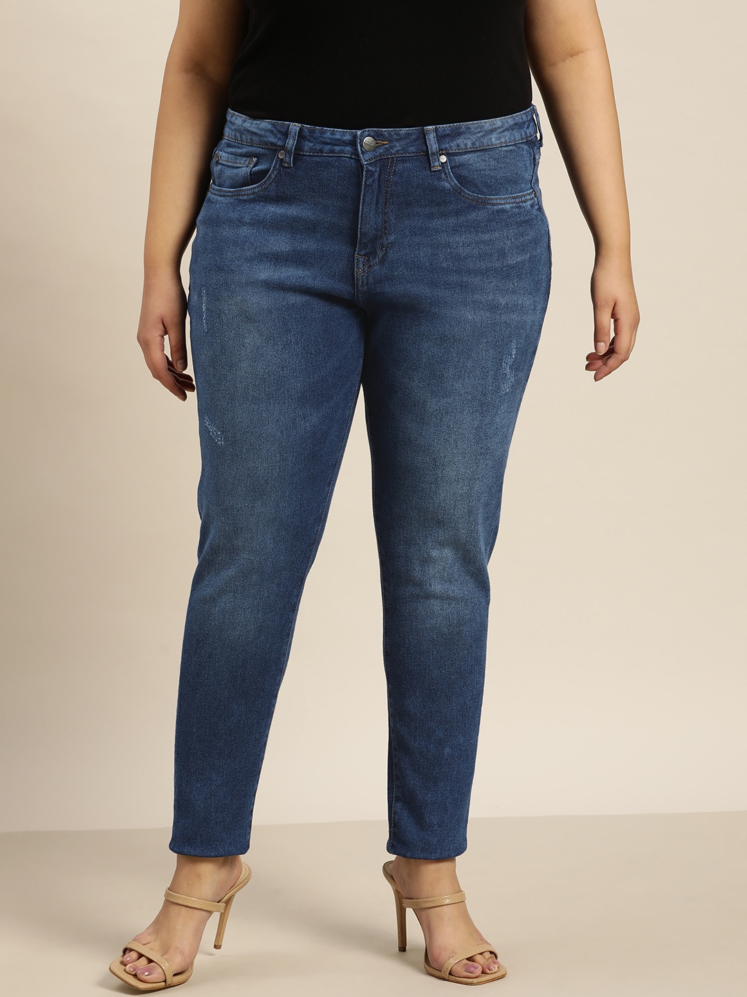 Sztori Women Plus Size Skinny Fit Mildly Distressed Light Fade Stretchable Jeans, Blue
Sztori Women Plus Size Skinny Fit Mildly Distressed Light Fade Stretchable Jeans, Blue