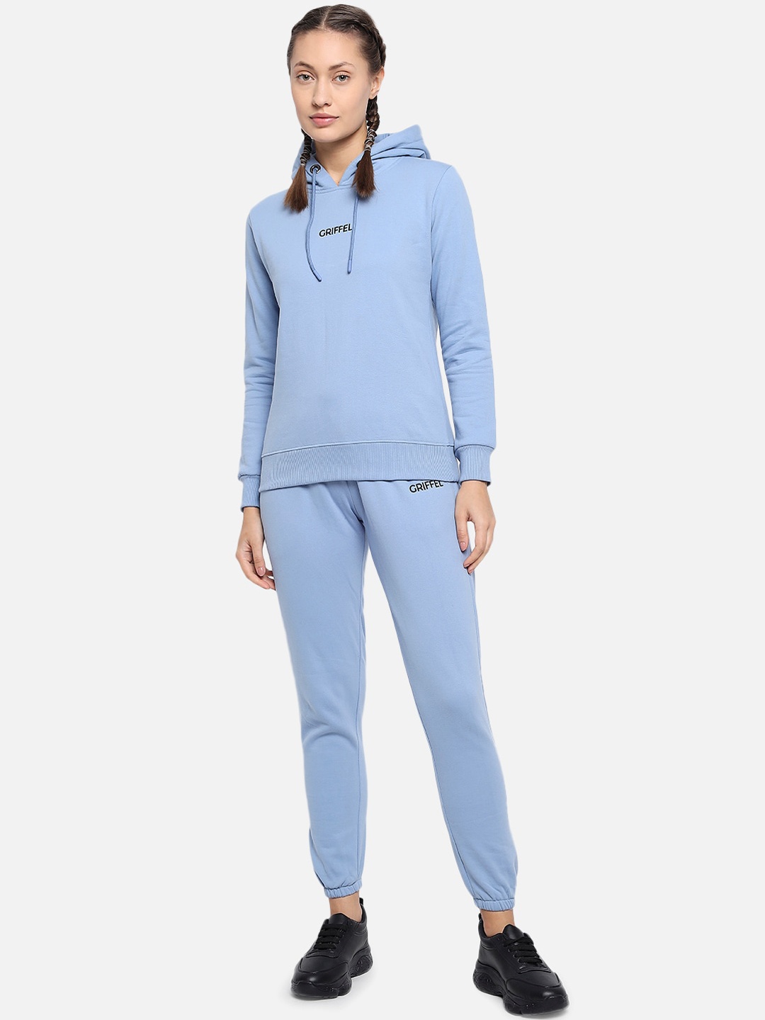 GRIFFEL Women Blue Solid Cotton Tracksuits