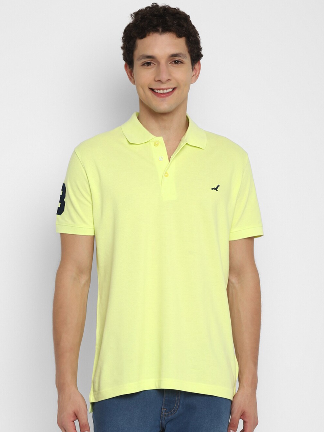 American Crew Men Yellow Polo Collar T-shirt