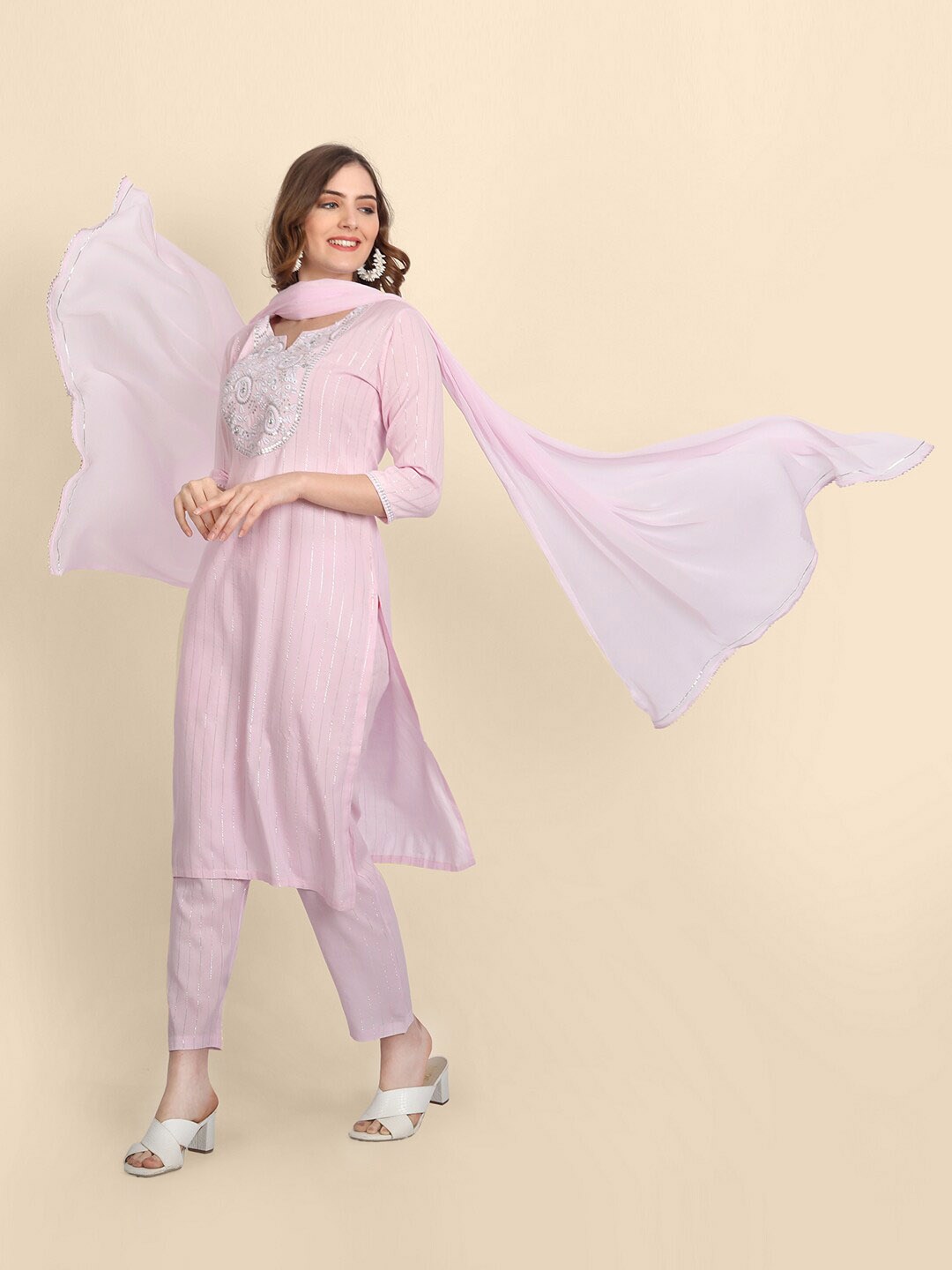 Wyfees Women Pink Ethnic Motifs Yoke Design Pure Cotton Kurta with Trousers & With Dupatta
Wyfees Women Pink Ethnic Motifs Yoke Design Pure Cotton Kurta with Trousers & With Dupatta