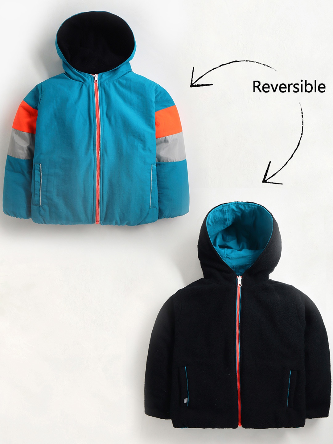 Cherry Crumble Kids Boys Black And Blue Hooded Long Sleeves Reversible Padded Jacket
Cherry Crumble Kids Boys Black And Blue Hooded Long Sleeves Reversible Padded Jacket