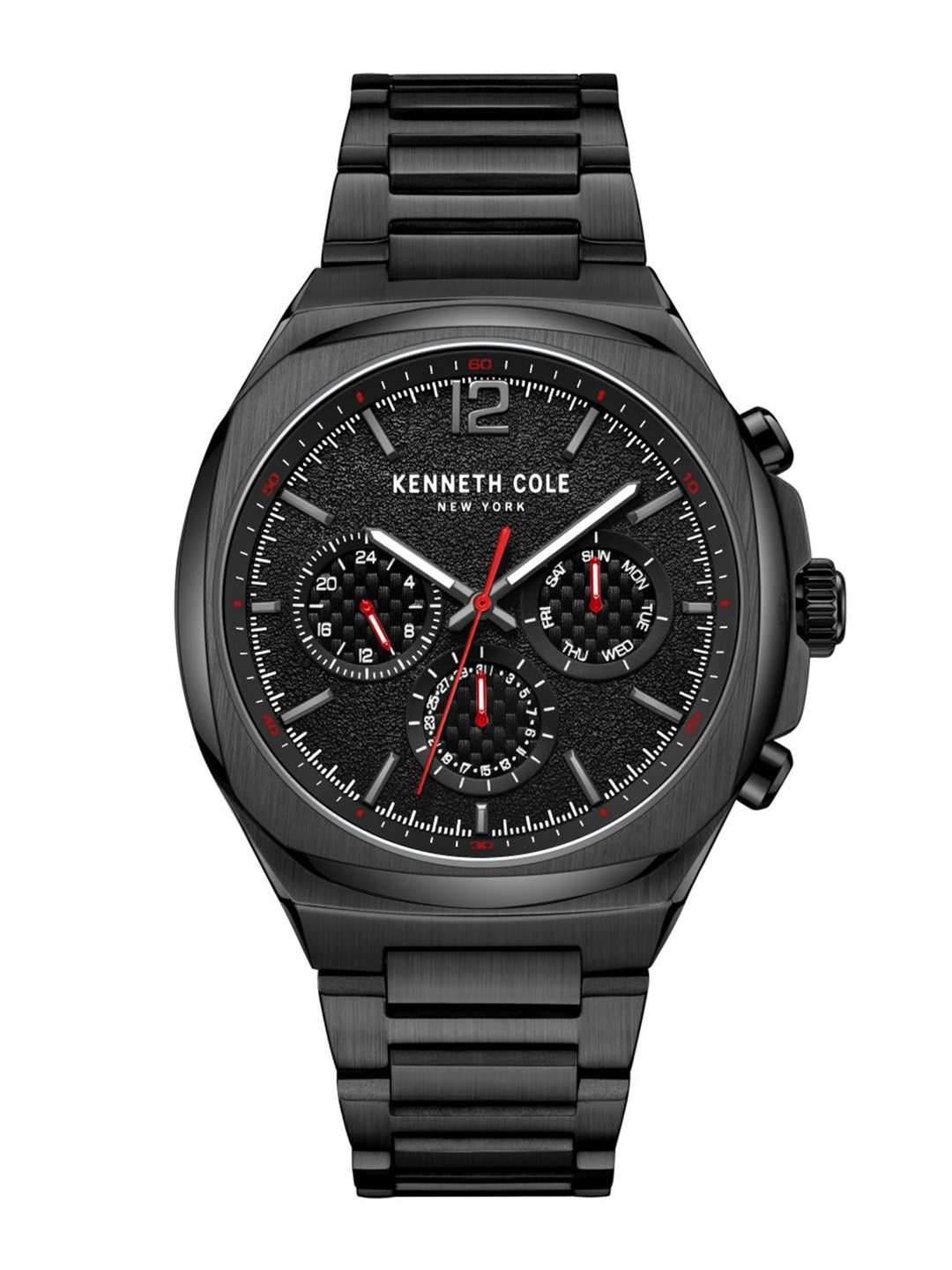 Kenneth Cole Men Black Dial & Black Stainless Steel Bracelet Style Straps Analogue Watch
Kenneth Cole Men Black Dial & Black Stainless Steel Bracelet Style Straps Analogue Watch