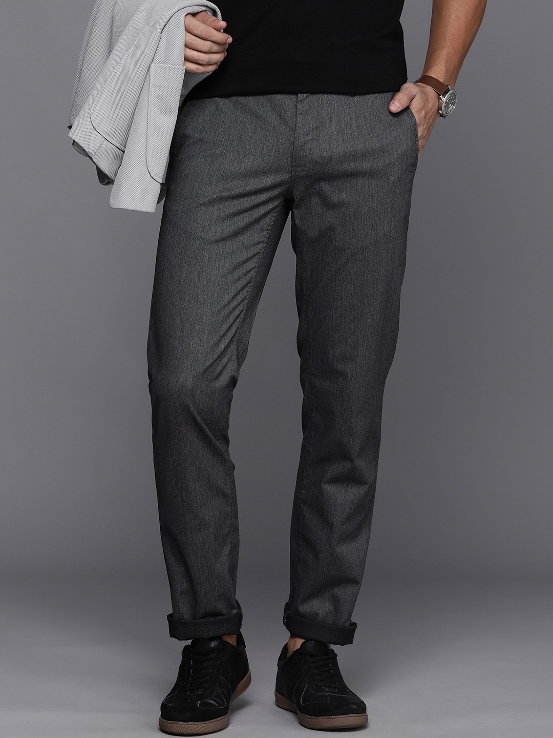 Louis Philippe Sport Men Slim Fit Trousers, Grey