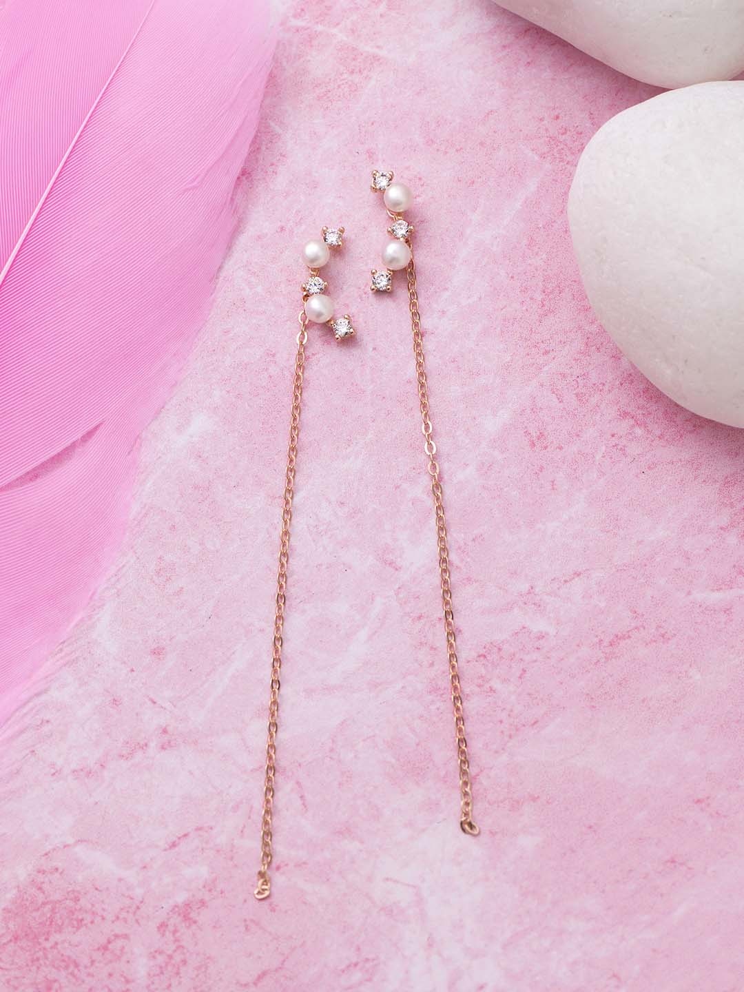 Zavya Rose Gold-Toned & White 925 Sterling Silver CZ Studded & Beaded Needle Drop Earrings
Zavya Rose Gold-Toned & White 925 Sterling Silver CZ Studded & Beaded Needle Drop Earrings