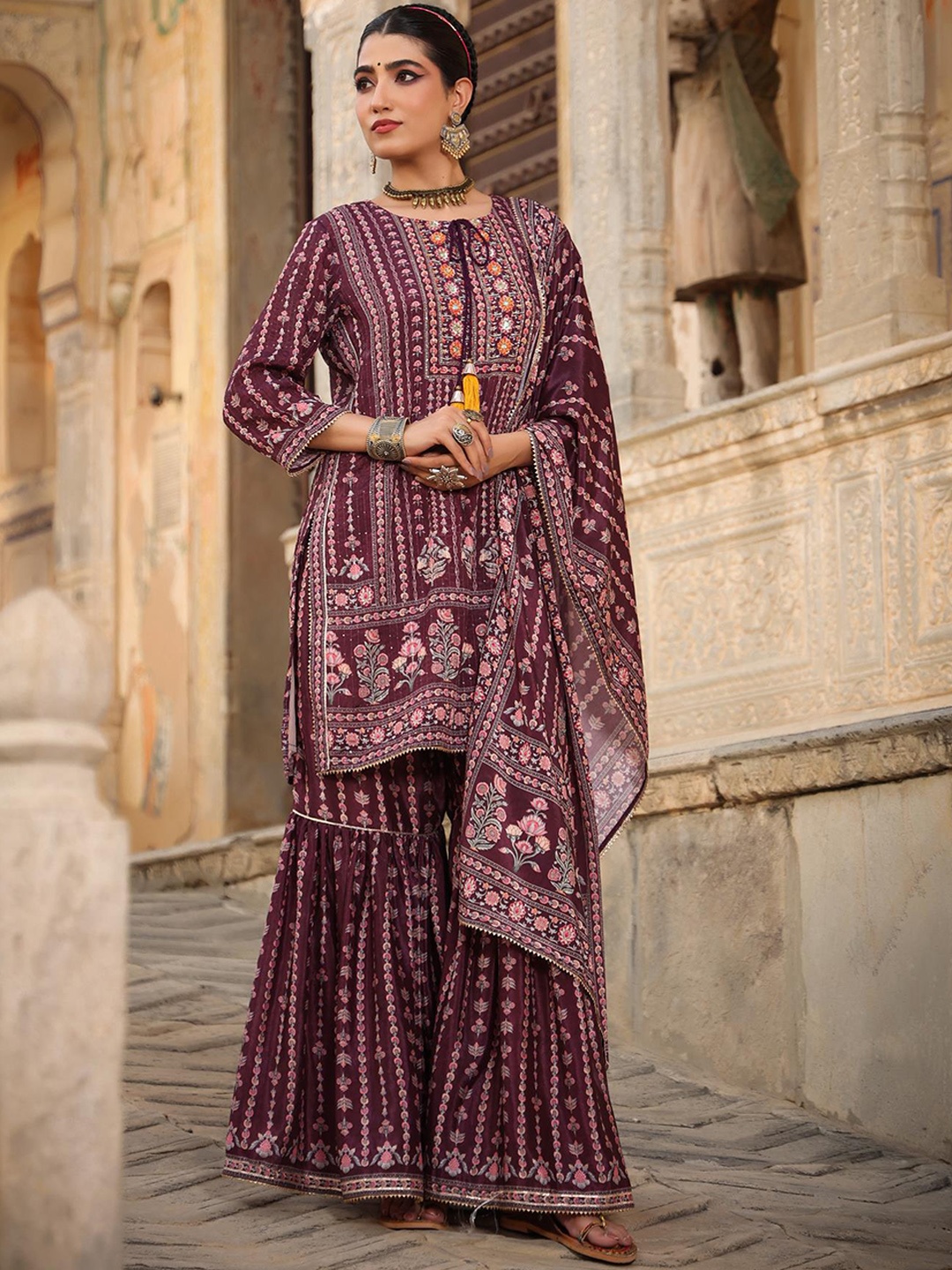 SCAKHI Women Purple Floral Printed Gotta Patti Kurti with Sharara & With Dupatta Set
SCAKHI Women Purple Floral Printed Gotta Patti Kurti with Sharara & With Dupatta Set