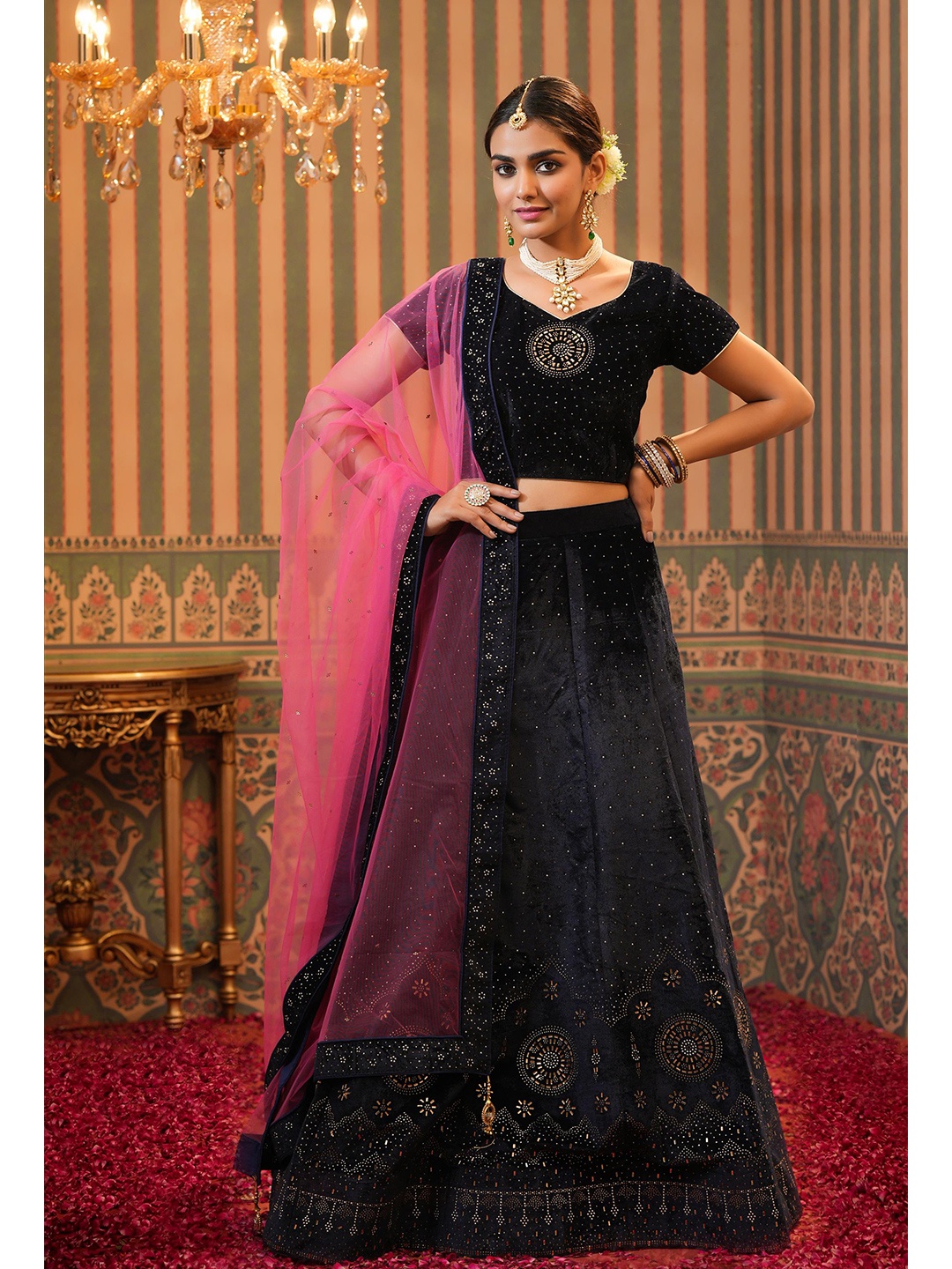 SCAKHI Navy Blue & Gold-Toned Embellished Beads and Stones Ready to Wear Lehenga & Blouse With Dupatta
SCAKHI Navy Blue & Gold-Toned Embellished Beads and Stones Ready to Wear Lehenga & Blouse With Dupatta