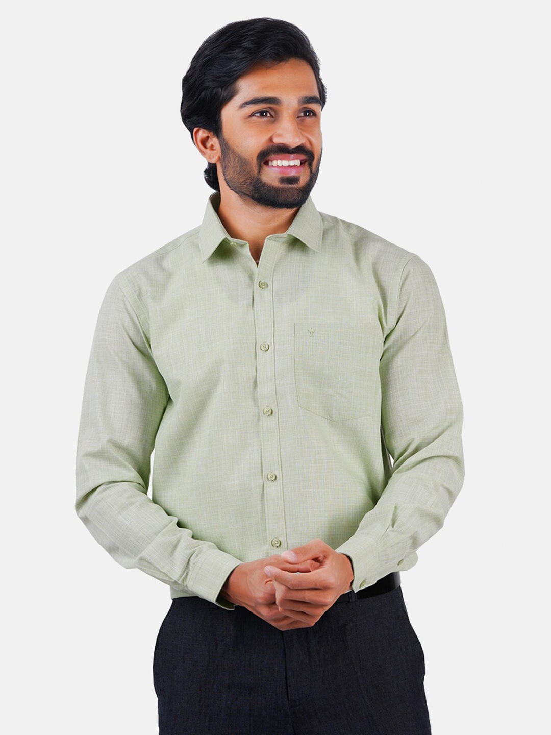 Ramraj Men Green Solid Formal Shirt