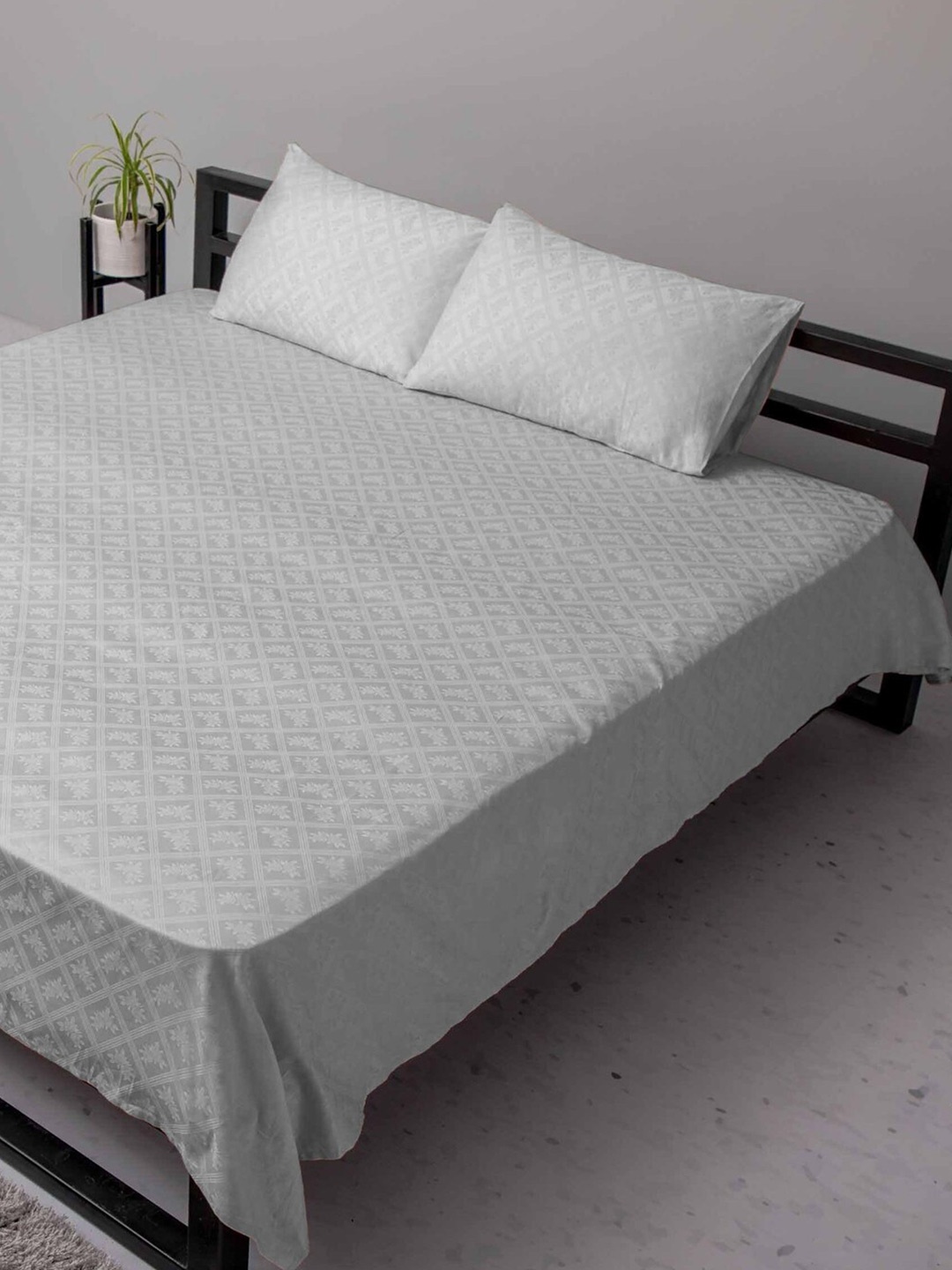 BLUE DAHLIA Grey & White Floral 300 TC King Pure Cotton Bedsheet with 2 Pillow Covers
BLUE DAHLIA Grey & White Floral 300 TC King Pure Cotton Bedsheet with 2 Pillow Covers