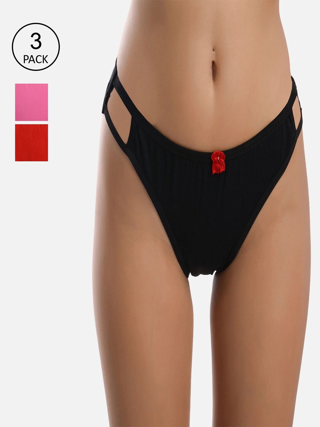 StyFun Women Pack Of 3 Solid Cotton Hipster Briefs, Black