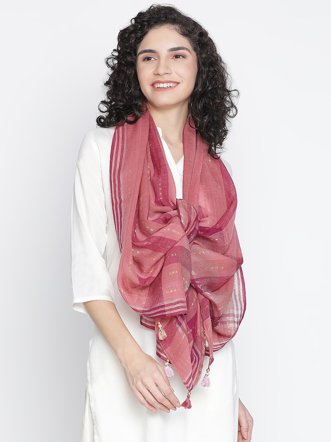 SHINGORA Women Pink Striped Stole