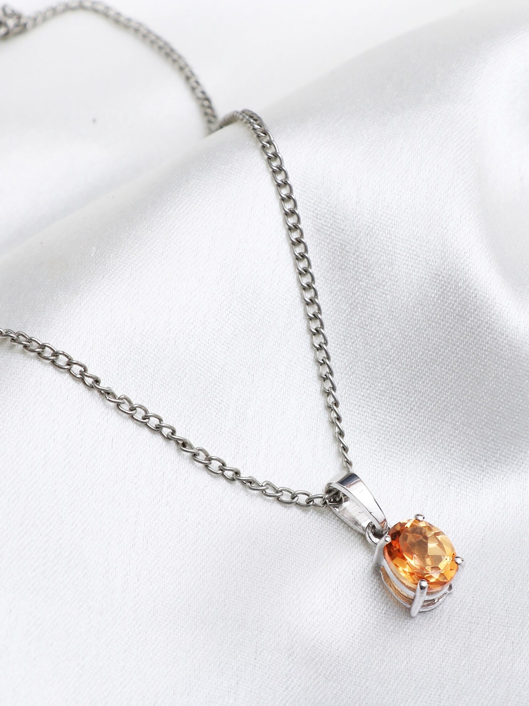 HIFLYER JEWELS Rhodium-Plated Silver-Toned & Yellow Quartz Gemstone-Studded Pendant With Link Chain
HIFLYER JEWELS Rhodium-Plated Silver-Toned & Yellow Quartz Gemstone-Studded Pendant With Link Chain