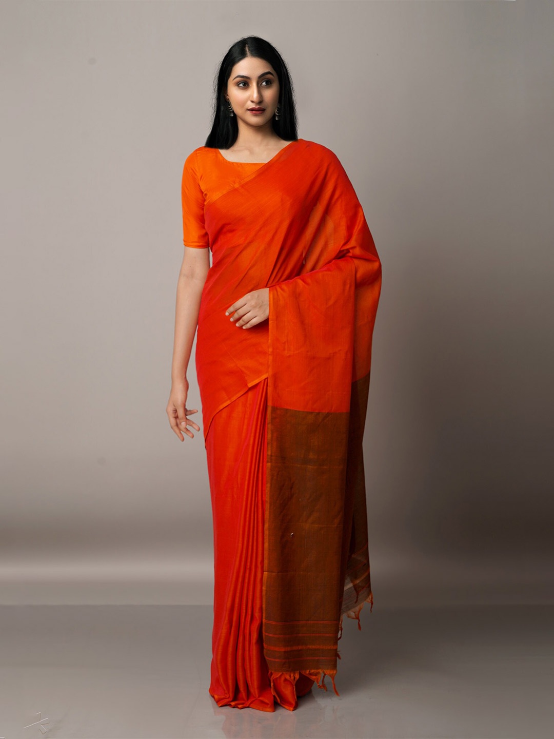 Unnati Silks Red & Brown Pure Cotton Narayan Peth Saree
