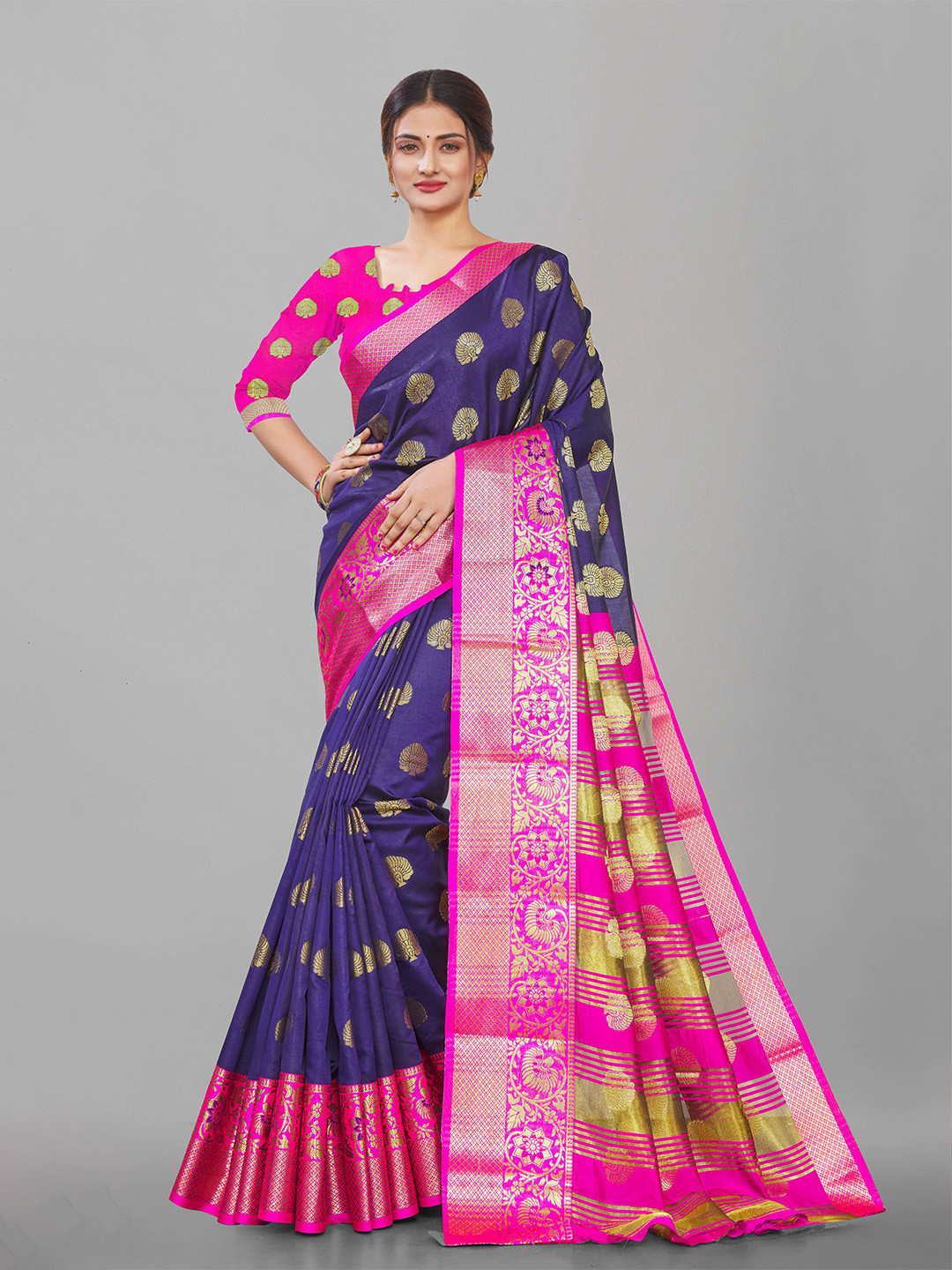 Paramparik Textile Navy Blue & Gold-Toned Ethnic Motifs Zari Pure Silk Dharmavaram Saree
Paramparik Textile Navy Blue & Gold-Toned Ethnic Motifs Zari Pure Silk Dharmavaram Saree