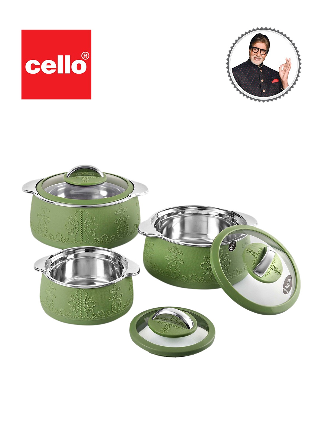 Cello Royale Set of 3 Inner Steel Insulated Casserole With Glass Lid-500ml, 1000ml, 1500ml, Green
Cello Royale Set of 3 Inner Steel Insulated Casserole With Glass Lid-500ml, 1000ml, 1500ml, Green