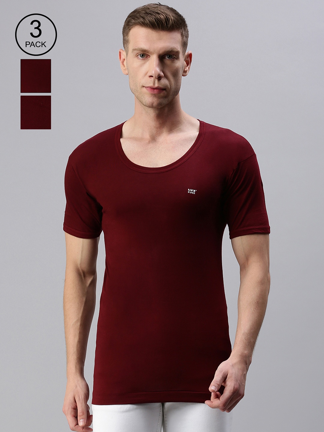 Lux Cozi Men Pack Of 3 Round Neck Short Sleeves Organic Cotton Innerwear Vests, Maroon
Lux Cozi Men Pack Of 3 Round Neck Short Sleeves Organic Cotton Innerwear Vests, Maroon