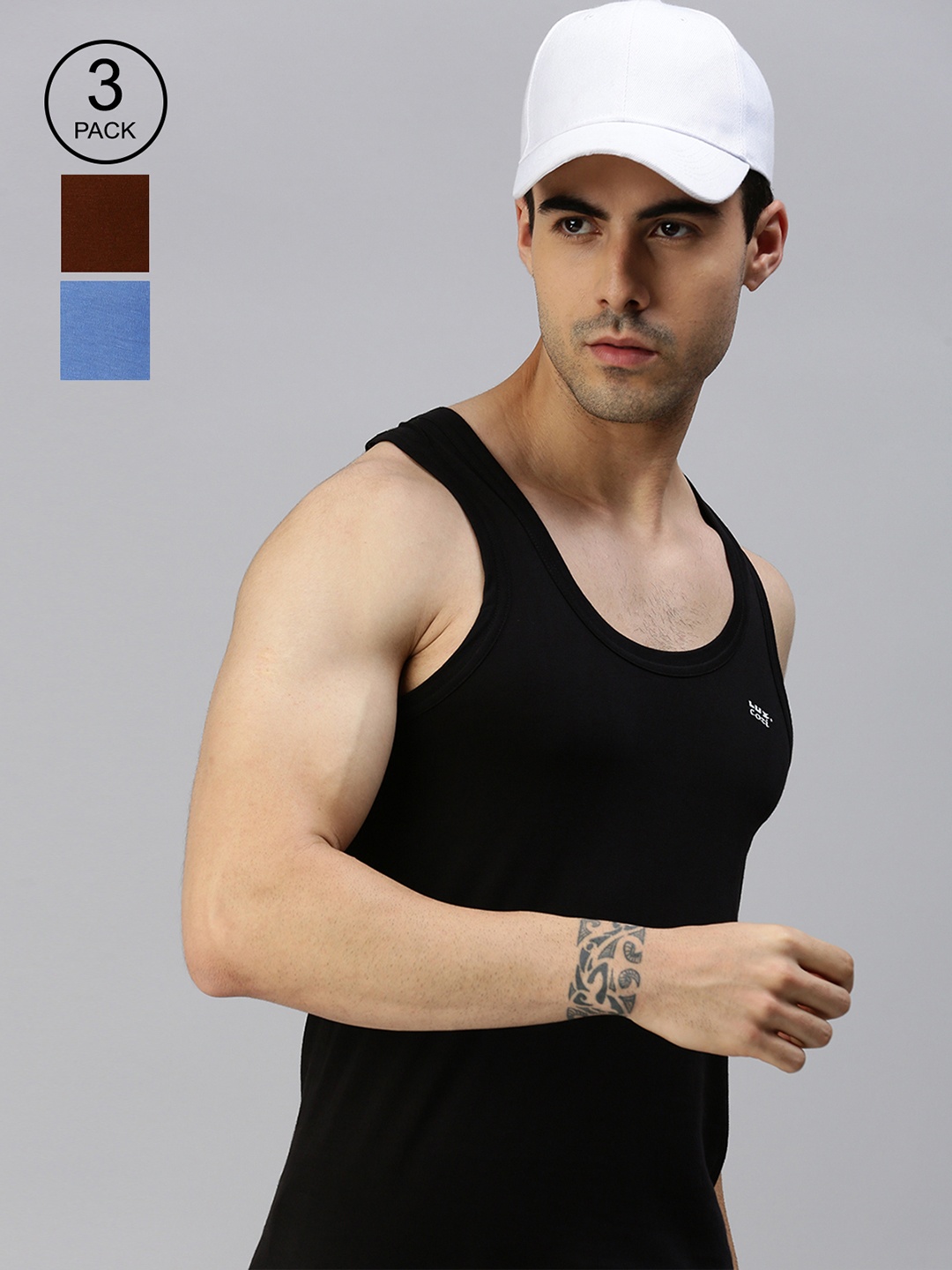 Lux Cozi Men Pack of 3 Organic Cotton Innerwear Vests, Black